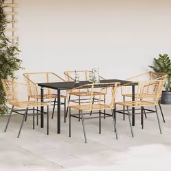 vidaXL Set Pranzo da Giardino 7pz Marrone Polyrattan Vetro - Vista aggiuntiva 3