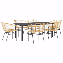 vidaXL Set Pranzo da Giardino 7pz Marrone Polyrattan Vetro - Vista aggiuntiva 2