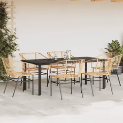 vidaXL Set Pranzo da Giardino 7pz Marrone Polyrattan Vetro - Vista aggiuntiva 3
