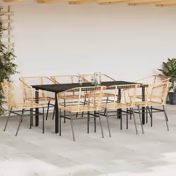 vidaXL Set da Pranzo da Giardino 9 pz Polyrattan Vetro - Vista aggiuntiva 3