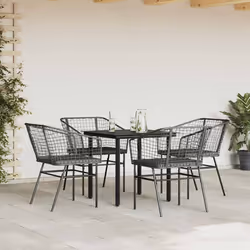 vidaXL Set da Pranzo da Giardino con Cuscini 5 pz Polyrattan Vetro - Vista aggiuntiva 3