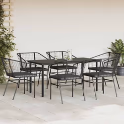 vidaXL Set Pranzo da Giardino 7 pz Nero con Cuscini Polyrattan Vetro - Vista aggiuntiva 3