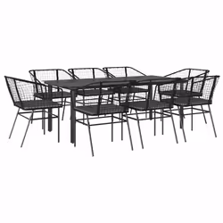 vidaXL Set da Pranzo da Giardino 9 pz con Cuscini Polyrattan Vetro - Vista aggiuntiva 2