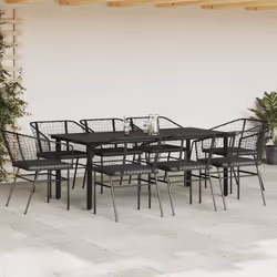 vidaXL Set da Pranzo da Giardino 9 pz con Cuscini Polyrattan Vetro - Vista aggiuntiva 3