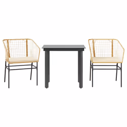 vidaXL Set da Pranzo da Giardino 3pz con Cuscini Polyrattan Vetro - Vista aggiuntiva 2