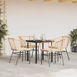 vidaXL Set da Pranzo da Giardino 5pz con Cuscini Polyrattan Vetro - Vista aggiuntiva 3