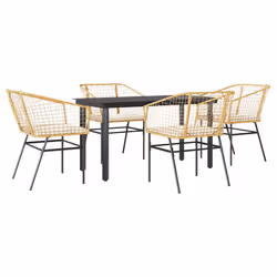 vidaXL Set da Pranzo da Giardino 5pz con Cuscini Polyrattan Vetro - Vista aggiuntiva 2
