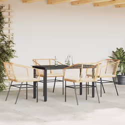 vidaXL Set da Pranzo da Giardino 5pz con Cuscini Polyrattan Vetro - Vista aggiuntiva 3