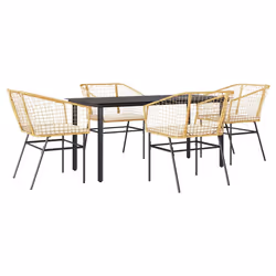 vidaXL Set da Pranzo da Giardino 5pz con Cuscini Polyrattan Vetro - Vista aggiuntiva 2