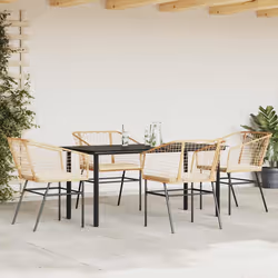 vidaXL Set da Pranzo da Giardino 5pz con Cuscini Polyrattan Vetro - Vista aggiuntiva 3