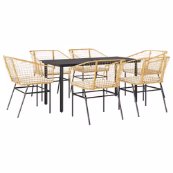 vidaXL Set Pranzo da Giardino 7pz con Cuscini Marrone Polyrattan Vetro - Vista aggiuntiva 2