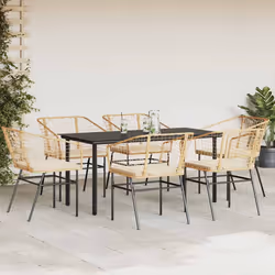 vidaXL Set Pranzo da Giardino 7pz con Cuscini Marrone Polyrattan Vetro - Vista aggiuntiva 3