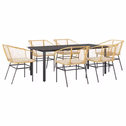 vidaXL Set Pranzo da Giardino 7pz con Cuscini Marrone Polyrattan Vetro - Vista aggiuntiva 2