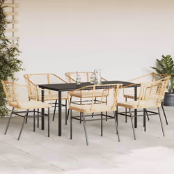 vidaXL Set Pranzo da Giardino 7pz con Cuscini Marrone Polyrattan Vetro - Vista aggiuntiva 3