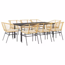 vidaXL Set da Pranzo da Giardino 9 pz con Cuscini Polyrattan Vetro - Vista aggiuntiva 2