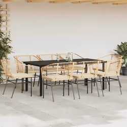 vidaXL Set da Pranzo da Giardino 9 pz con Cuscini Polyrattan Vetro - Vista aggiuntiva 3