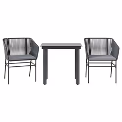 vidaXL Set da Pranzo da Giardino 3 pz con Cuscini Polyrattan Vetro - Vista aggiuntiva 2