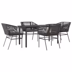 vidaXL Set da Pranzo da Giardino con Cuscini 5 pz Polyrattan Vetro - Vista aggiuntiva 2