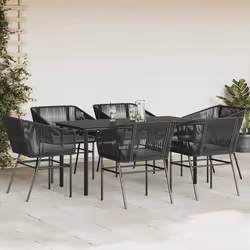 vidaXL Set Pranzo da Giardino 7 pz Nero con Cuscini Polyrattan Vetro - Vista aggiuntiva 3