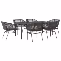 vidaXL Set Pranzo da Giardino 7 pz Nero con Cuscini Polyrattan Vetro - Vista aggiuntiva 2