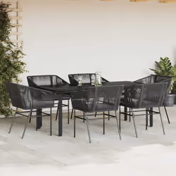 vidaXL Set Pranzo da Giardino 7 pz Nero con Cuscini Polyrattan Vetro - Vista aggiuntiva 3