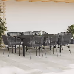 vidaXL Set da Pranzo da Giardino 9 pz con Cuscini Polyrattan Vetro - Vista aggiuntiva 3