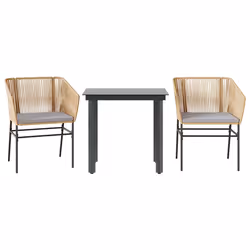 vidaXL Set da Pranzo da Giardino 3pz con Cuscini Polyrattan Vetro - Vista aggiuntiva 2