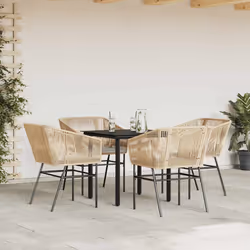 vidaXL Set da Pranzo da Giardino 5pz con Cuscini Polyrattan Vetro - Vista aggiuntiva 3