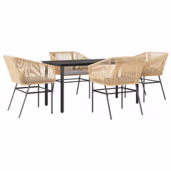 vidaXL Set da Pranzo da Giardino 5pz con Cuscini Polyrattan Vetro - Vista aggiuntiva 2