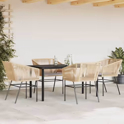 vidaXL Set da Pranzo da Giardino 5pz con Cuscini Polyrattan Vetro - Vista aggiuntiva 3
