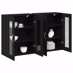 vidaXL Pensile 2 pcs Rovere nero 69.5 x 34 x 90 cm Legno multistrato - Vista aggiuntiva 3