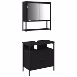 vidaXL Set di mobili per il bagno con porta 2 pcs Nero 60 x 30 x 60 cm - Vista aggiuntiva 2