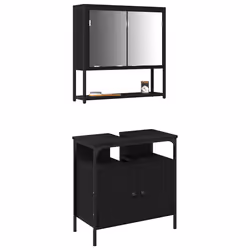 vidaXL Set di mobili per il bagno con porta 2 pcs Nero 60 x 30 x 60 cm - Vista aggiuntiva 3