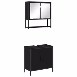 vidaXL Set di mobili per il bagno con porta 2 pcs Nero 60 x 30 x 60 cm - Vista aggiuntiva 2