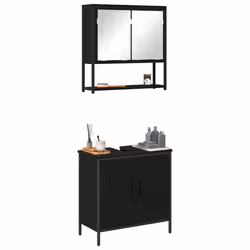 vidaXL Set di mobili per il bagno con porta 2 pcs Nero 60 x 30 x 60 cm - Vista aggiuntiva 3