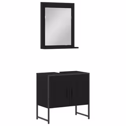 vidaXL Set di mobili per il bagno con porta 2 pcs Nero 60 x 33 x 60 cm - Vista aggiuntiva 2