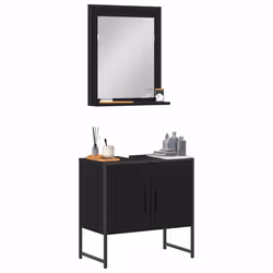 vidaXL Set di mobili per il bagno con porta 2 pcs Nero 60 x 33 x 60 cm - Vista aggiuntiva 3