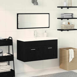vidaXL Set di Mobili da Bagno con porta 3 pcs Rovere Nero 90x38.5x46cm