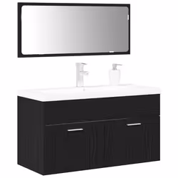 vidaXL Set di Mobili da Bagno con porta 3 pcs Rovere Nero 90x38.5x46cm - Vista aggiuntiva 3