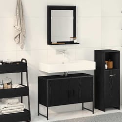 vidaXL Set di mobili per il bagno con porta 2 pcs Nero 80 x 33 x 60 cm