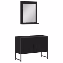 vidaXL Set di mobili per il bagno con porta 2 pcs Nero 80 x 33 x 60 cm - Vista aggiuntiva 2