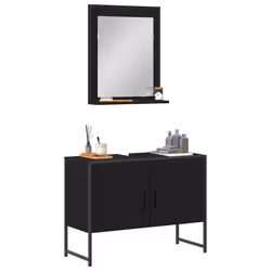 vidaXL Set di mobili per il bagno con porta 2 pcs Nero 80 x 33 x 60 cm - Vista aggiuntiva 3