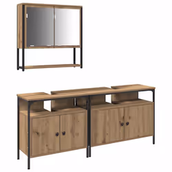 vidaXL Set di mobili per il bagno 3 pcs Marrone 80 x 30 x 60 cm - Vista aggiuntiva 2