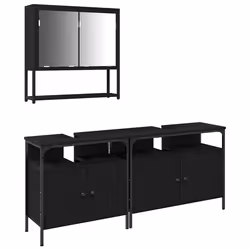 vidaXL Set di mobili per il bagno con porta 3 pcs Nero 80 x 30 x 60 cm - Vista aggiuntiva 2