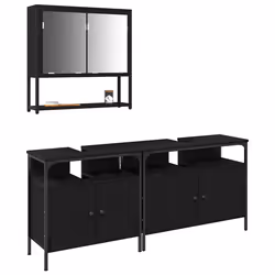 vidaXL Set di mobili per il bagno con porta 3 pcs Nero 80 x 30 x 60 cm - Vista aggiuntiva 3