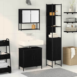 vidaXL Set di mobili per il bagno 3 pcs Nero 33 x 33 x 185.5 cm