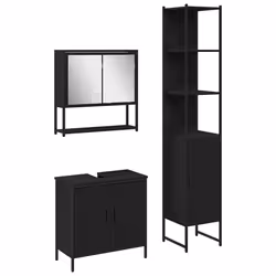 vidaXL Set di mobili per il bagno 3 pcs Nero 33 x 33 x 185.5 cm - Vista aggiuntiva 2