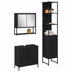vidaXL Set di mobili per il bagno 3 pcs Nero 33 x 33 x 185.5 cm - Vista aggiuntiva 3