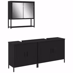 vidaXL Set di mobili per il bagno con porta 3 pcs Nero 80 x 30 x 44 cm - Vista aggiuntiva 2