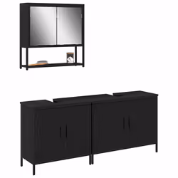 vidaXL Set di mobili per il bagno con porta 3 pcs Nero 80 x 30 x 44 cm - Vista aggiuntiva 3